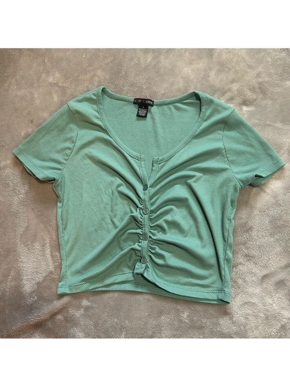 Green Ruched Button-Up Top